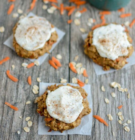 Frosted Carrot Cookies with shredded carrots and cinnamon