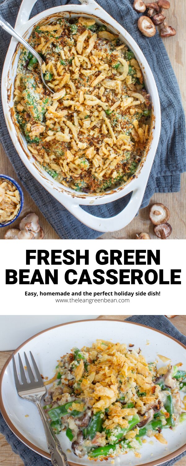 This Fresh Green Bean Casserole is the perfect Thanksgiving side dish. Made with homemade cream of mushroom soup and pancetta, it's full of flavor and easy to make!