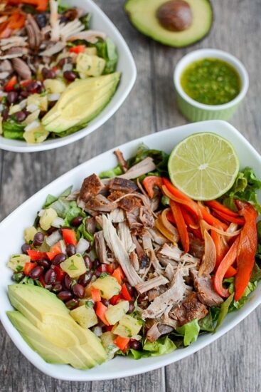 Pulled Pork Fajita Salad with Pineapple Salsa