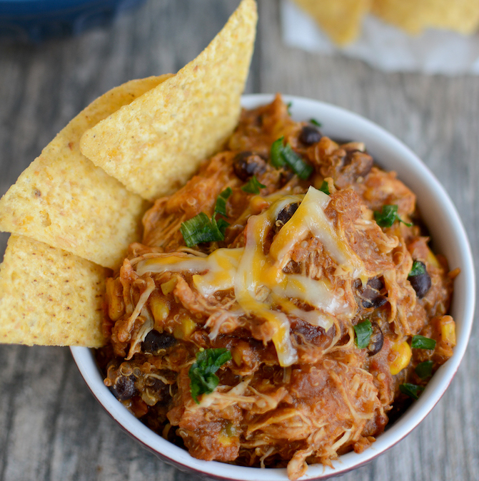 slow cooker chicken quinoa enchilada casserole